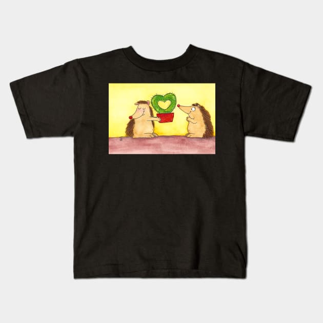 Hedgehog Heart Cactus Kids T-Shirt by nicolejanes